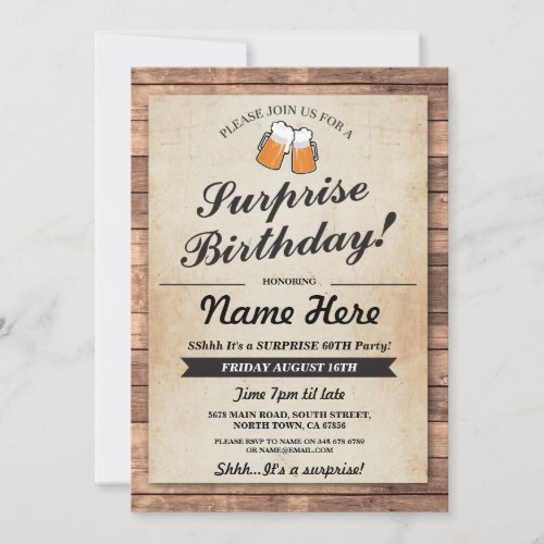 Surprise Birthday Party Cheers Beers Invitation