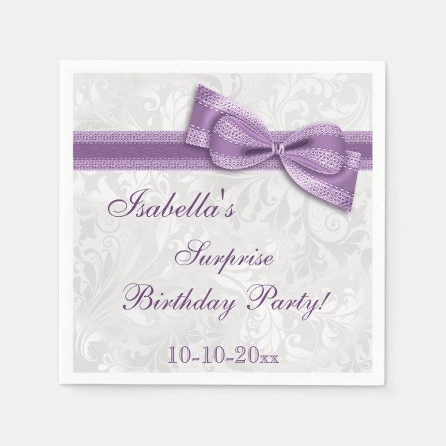 SURPRISE Birthday Party Damask and Bow Napkins (Front)