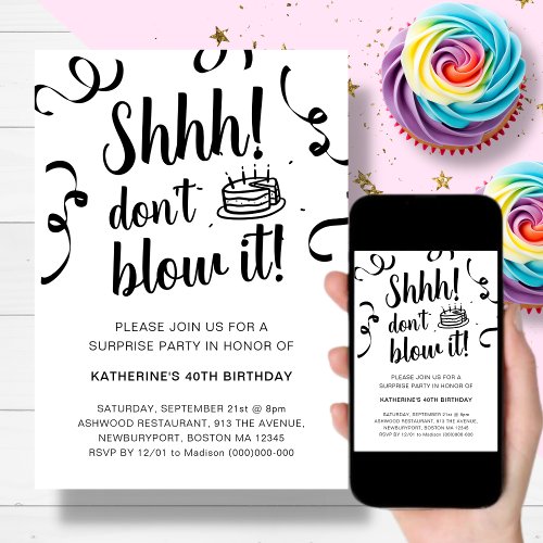 Surprise Birthday Party  Dont Blow It Invitation