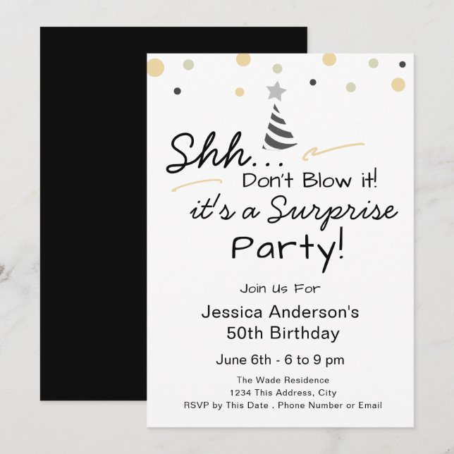 Surprise Birthday Party don't blow it Invitation (Front/Back)