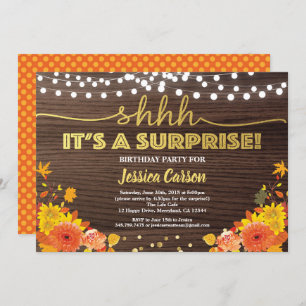 Surprise birthday party fall rustic wood floral invitation