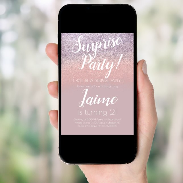 Surprise Birthday Party Glitter Pink Ombre Invitation (Front Digital)