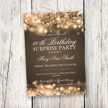 Surprise Birthday Party Gold Sparkling Lights Invitation by Rewards4life at Zazzle