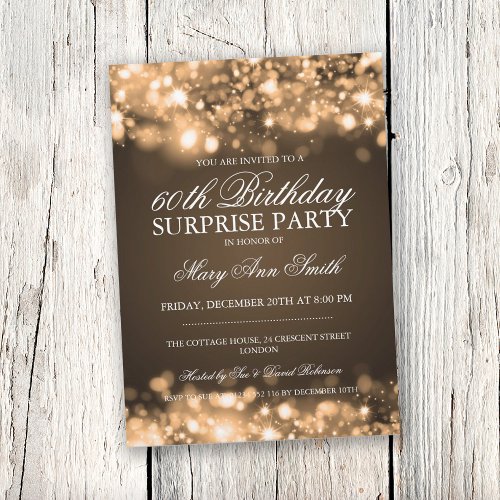 Surprise Birthday Party Gold Sparkling Lights Invitation