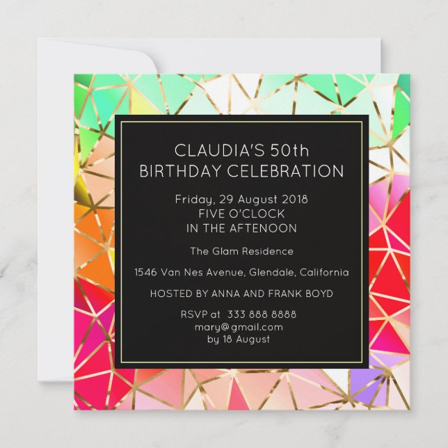 Surprise Birthday Party Golden Foil Rainbow Invitation (Front)