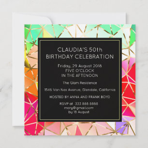 Surprise Birthday Party Golden Foil Rainbow Invitation