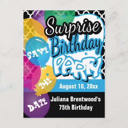 Surprise Birthday Party in Blue  Save the Date Announcement Postcard