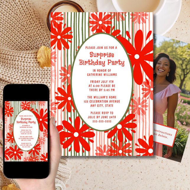 Surprise Birthday Party Invitation Any Age Floral (Creator Uploaded)