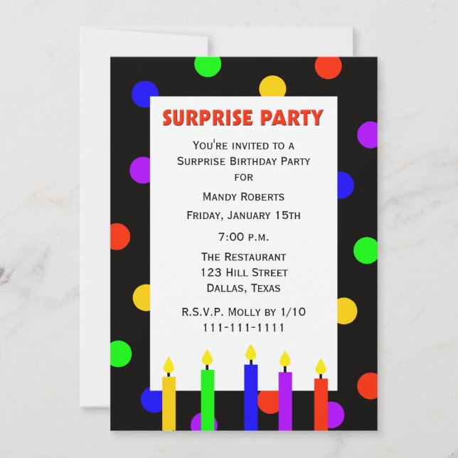 Surprise Birthday Party Invitation Dots (Front)