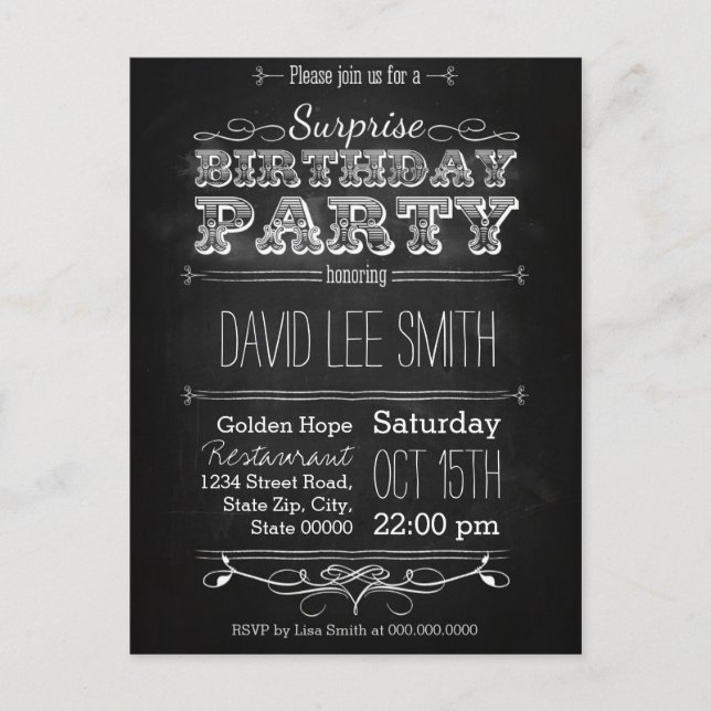 Surprise Birthday Party Invitation Postcard (Front)