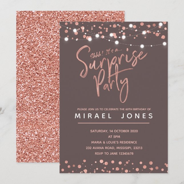 Surprise Birthday Party Invitation Rose gold (Front/Back)