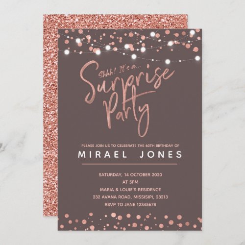 Surprise Birthday Party Invitation Rose gold