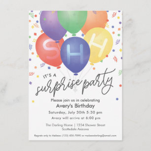 Surprise Birthday Party Invitation with balloons