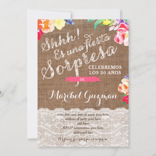 Surprise birthday party invites for Lady Spanish