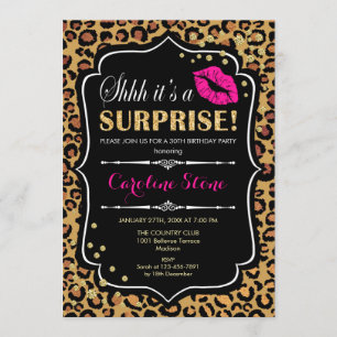 Surprise Birthday Party - Leopard Print Pink Invitation