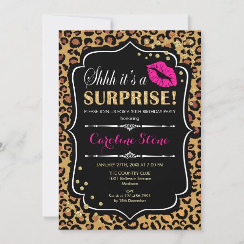 Surprise Birthday Party _ Leopard Print Pink Invitation