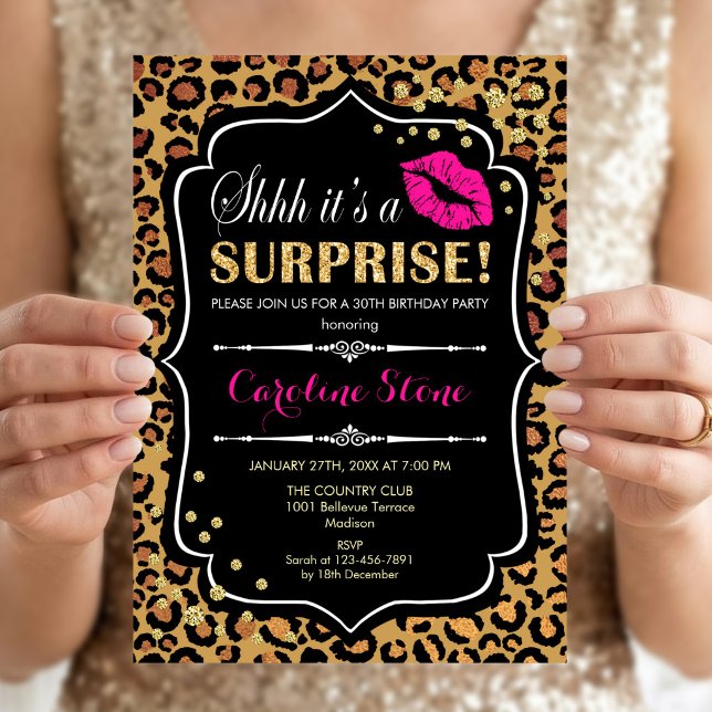 Surprise Birthday Party - Leopard Print Pink Invitation (Creator Uploaded)
