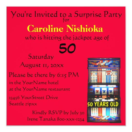 Surprise Birthday Party Lucky Red Slot Machine Card Zazzle