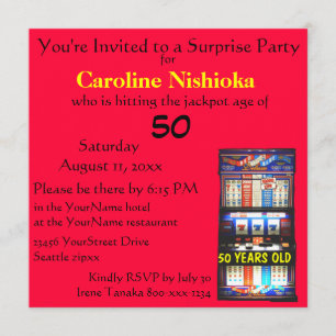 Surprise Birthday Party Lucky Red Slot Machine Invitation