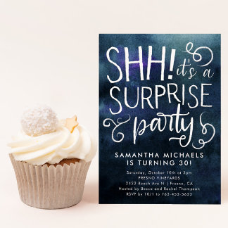 Surprise Birthday Party Navy Blue Watercolor Invitation