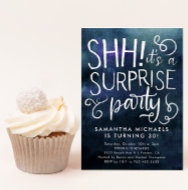 Surprise Birthday Party Navy Blue Watercolor Invitation