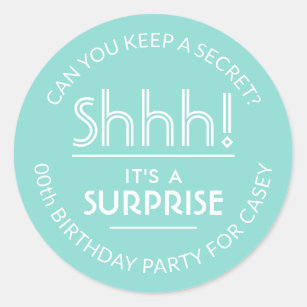 Surprise Birthday Party Pastel Teal Blue and White Classic Round Sticker