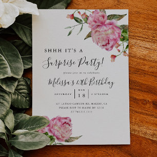 Surprise Birthday Party Pink Floral Invitation