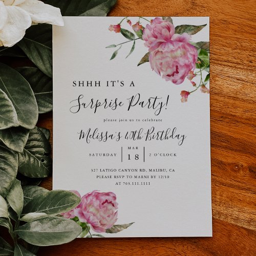 Surprise Birthday Party Pink Floral Invitation