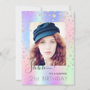 Surprise Birthday party pink purple diamonds photo Invitation
