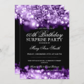 Surprise Birthday Party Purple Sparkling Lights Invitation (Front/Back)