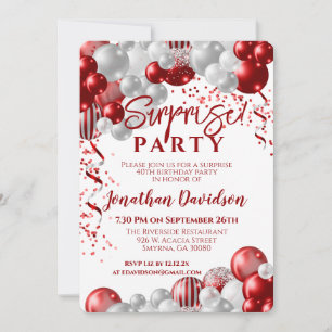 Surprise Birthday Party Red Balloon Invitation