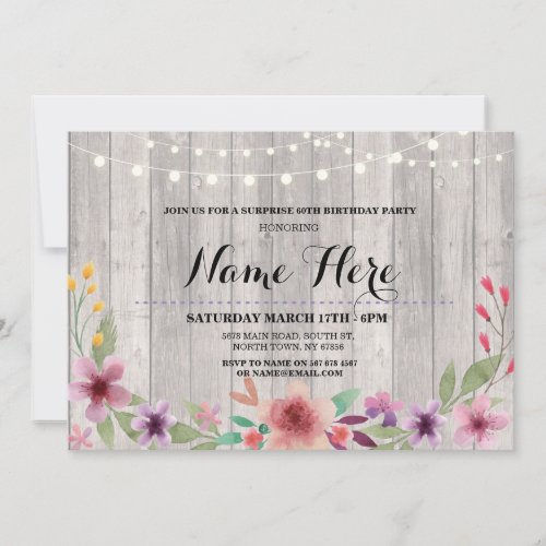 Surprise Birthday Party Rustic Floral Pink Invite