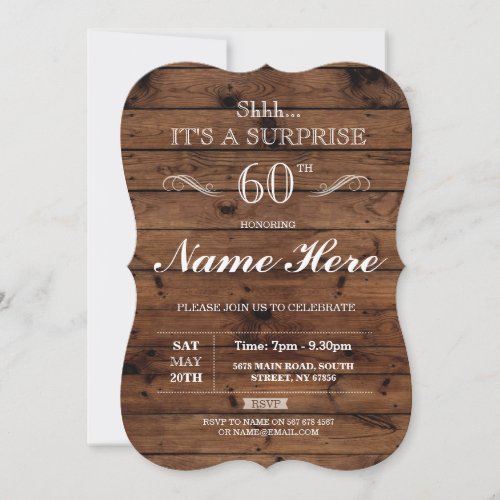 SURPRISE Birthday Party Rustic Wood Any Age Invitation