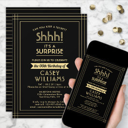 Surprise Birthday Party Shhh! Elegant Black & Gold Invitation