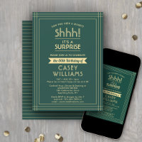 Surprise Birthday Party Shhh! Elegant Green & Gold