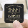 Surprise Birthday Party Shhh! Stylish Black & Gold Square Sticker
