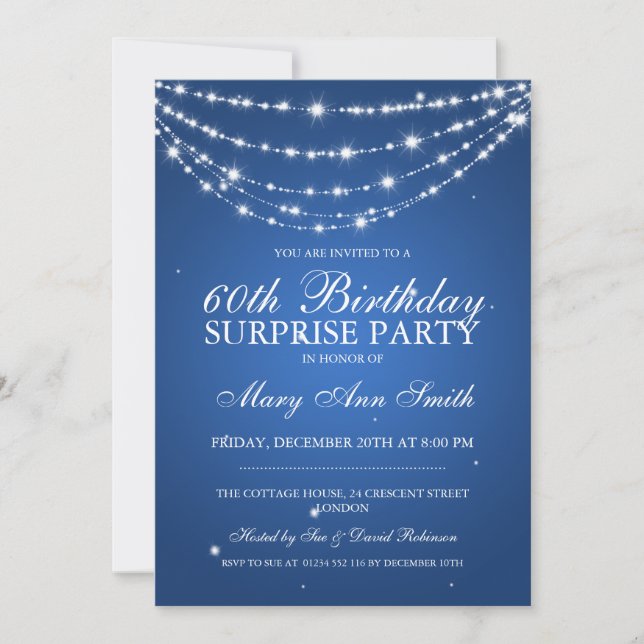 Surprise Birthday Party Sparkling Chain Blue Invitation (Front)