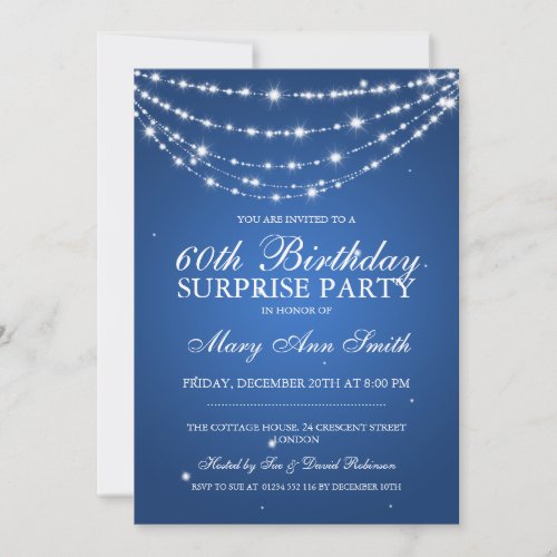Surprise Birthday Party Sparkling Chain Blue Custom Announcements