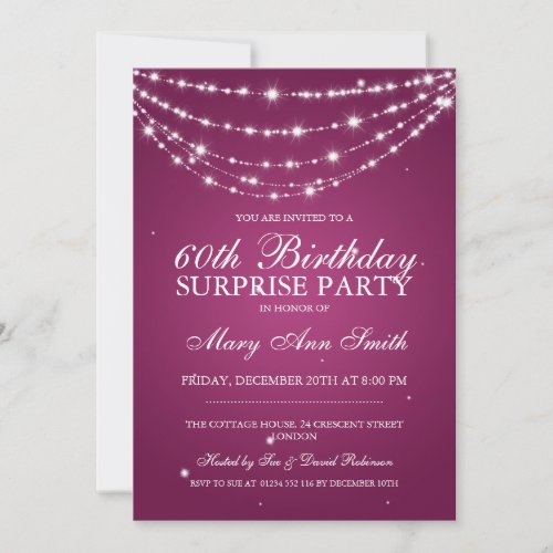 Surprise Birthday Party Sparkling Chain Pink Custom Invitation