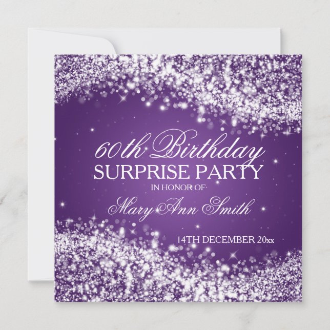 Surprise Birthday Party Sparkling Wave Purple Invitation (Front)