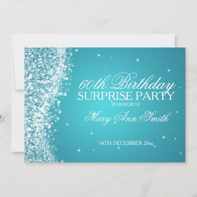 Surprise Birthday Party Sparkling Wave Turquoise Invitation (Front)