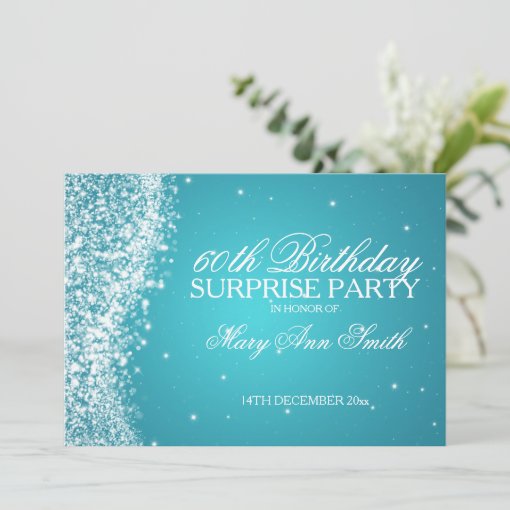 Surprise Birthday Party Sparkling Wave Turquoise Invitation Zazzle