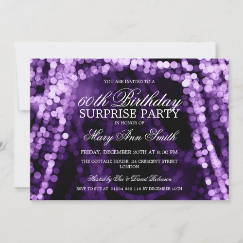 Surprise Birthday Party String Lights Purple Invitation