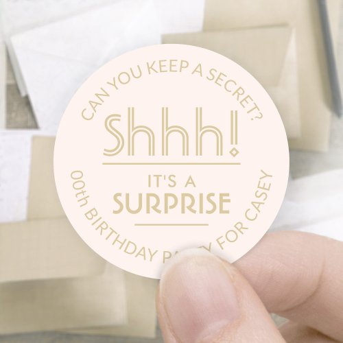 Surprise Birthday Party Stylish Blush Pink  Gold Classic Round Sticker