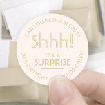 Surprise Birthday Party Stylish Blush Pink & Gold Classic Round Sticker<br><div class="desc">Add an elegant personalized touch to surprise birthday party invitations, decorations, and favors for her with stylish custom blush pink and gold color stickers / envelope seals. All text on these labels is simple to customize for any year birthday or for another occasion, such as a wedding anniversary, retirement, or...</div>
