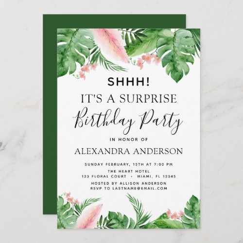 Surprise Birthday Party Tropical Palm Floral Invitation