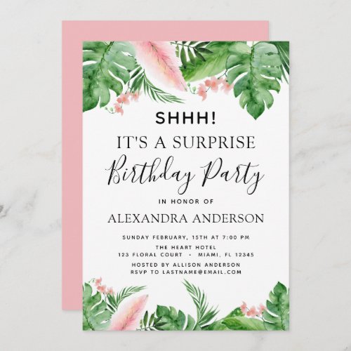 Surprise Birthday Party Tropical Palm Floral Invitation