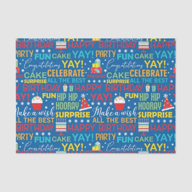 Surprise Birthday Party Typography Pattern Tissue Paper (Front)