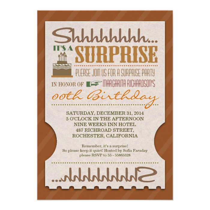 surprise birthday party unique typography invites