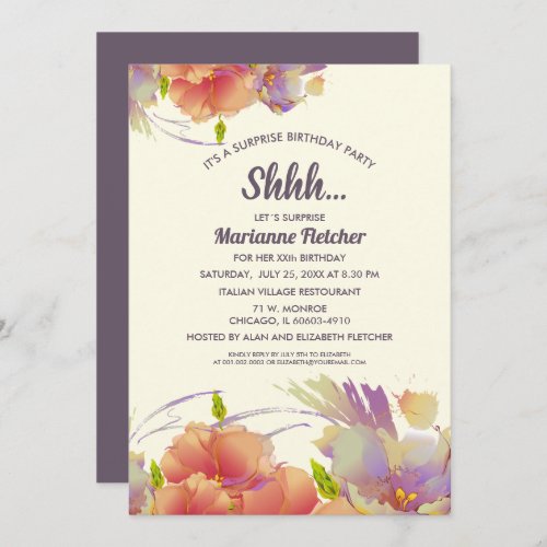 Surprise Birthday Party Watercolor Floral Invites